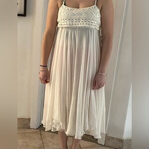 Nicole Benisit Boho Crochet Bodice Cream Midi Dress size Large NWT